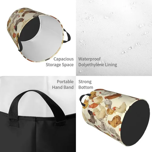 Vista 4 de Cesto circular con estampado de una cría de pollos impermeable, cesta organizadora de almacenamiento con asas para ropa, juguetes, pequeña