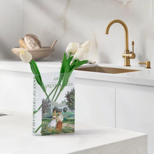 Vista 8 de Florero acrílico con forma de libro para flores, florero de libro, pequeños jarrones transparentes para el hogar, sala de estar, estantería