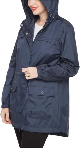 Vista 4 de Rokka&Rolla Chaqueta impermeable ligera con capucha para mujer, rompevientos Anorak, larga gabardina