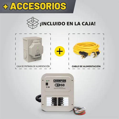 Vista 7 de Champion Power Equipment Interruptor de transferencia manual de 50 amperios para interiores con cable de alimentación de generador de 30 pies y caja