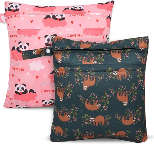 Vista 14 de 2 bolsas de tela para pañales húmedos y secos, bolsa impermeable reutilizable con 2 bolsillos con cremallera y asa, bolsas de lavandería lavables