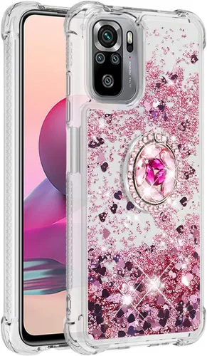 Vista 9 de Funda a prueba de golpes para Xiaomi Redmi Note 10S/Note 10 4G, brillante brillante corazón de diamante arco iris arena movediza transparente TPU