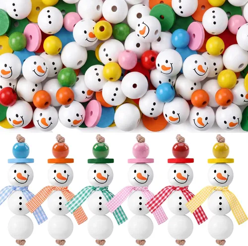 Vista 10 de Yulejo 180 Pcs Christmas Snowman Wooden Plaid Bead Winter Xmas, Blue