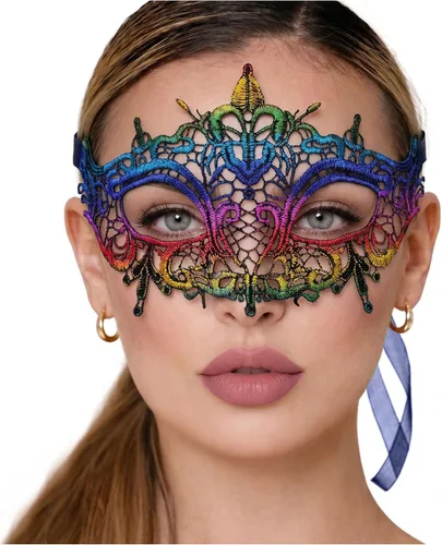 Vista 25 de Masquerade Mask For Women Lace Masquerade Mask for Masquerade Party, Proms, Venetian Party, Mardi Gras, Halloween & Cosplay Ana Bg Pluma de Pavo Real