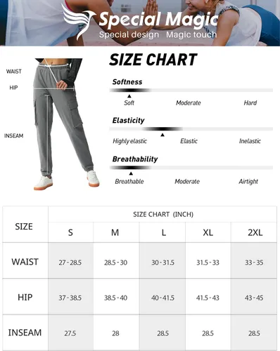 Vista 6 de SPECIALMAGIC Pantalones deportivos tipo cargo para mujer, de algodón, con 4 bolsillos