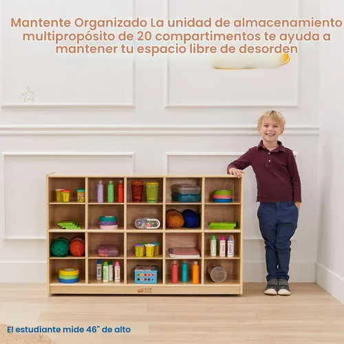 Vista 4 de ECR4Kids Gabinete de abedul para bandejas de almacenamiento para el aula, recipientes