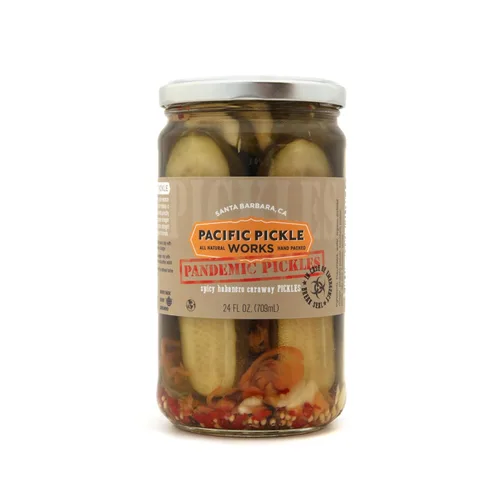 Vista 3 de Pandemic Pickles - Mitades de pepinillos picantes de alcaravea con habanero, jalapeño, ajo, pepinillos calientes gourmet para sándwiches