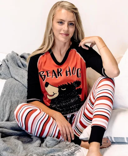 Vista 3 de Lazy One Leggings y camisetas para mujer, pijamas separados, ropa de descanso acogedora para mujer Leggings de pijama para mujer Bear Hug Rosa-Rojo