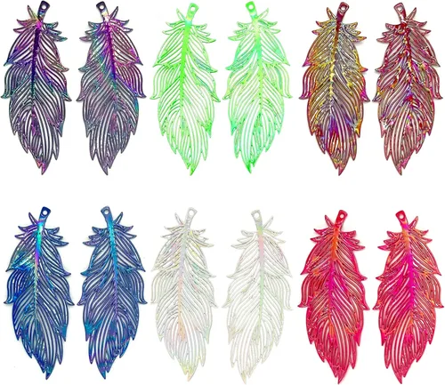 Vista 7 de Dijes de plumas de filigrana multicolor colgante de pluma pintado de color hueco para pendientes de bricolaje collares accesorios para fabricación