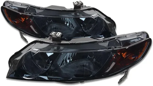 Vista 4 de DNA MOTORING Conjunto de faros delanteros compatible con Honda Civic 33101SNAA02, 33151SNAA02, HO2503125, HO2503125, HO2502125, negro/ámbar