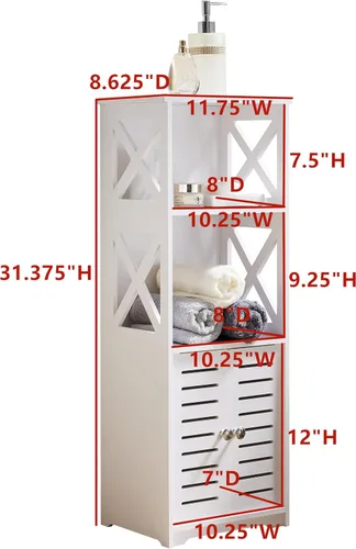 Vista 2 de Kings Brand Furniture - Gabinete de almacenamiento para piso de baño, armario de inodoro lateral con puerta y estantes, color blanco