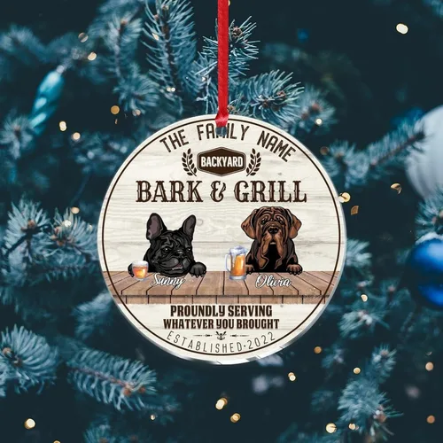 Vista 6 de SILYHEART Adorno acrílico navideño de perro toro francés y mastín napolitano, adornos de sublimación de Navidad, nombre de perro, divertido perro