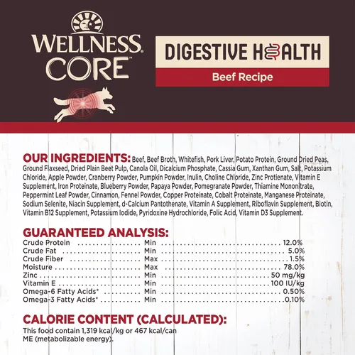Vista 5 de Wellness CORE Digestive Health Paté Alimento húmedo enlatado para perros adultos, sin granos, estómago sensible, natural, receta de carne de res, 13