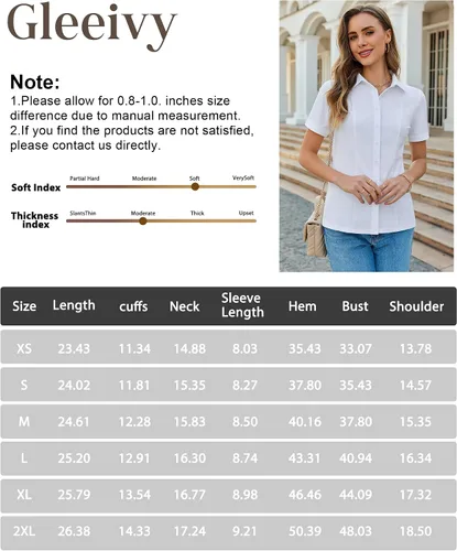 Vista 7 de Camisas con botones para mujer, elásticas, de manga corta, con cuello, sin arrugas, básica, de negocios, blusa de trabajo
