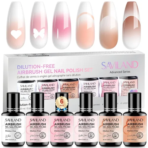 Vista 11 de SAVILAND Esmalte de Uñas en Gel para Aerógrafo Libre de Hema: Sin Dilución 12 Colores de Vitalidad Aerógrafo para Uñas Sin Acetona con Niebla Fina