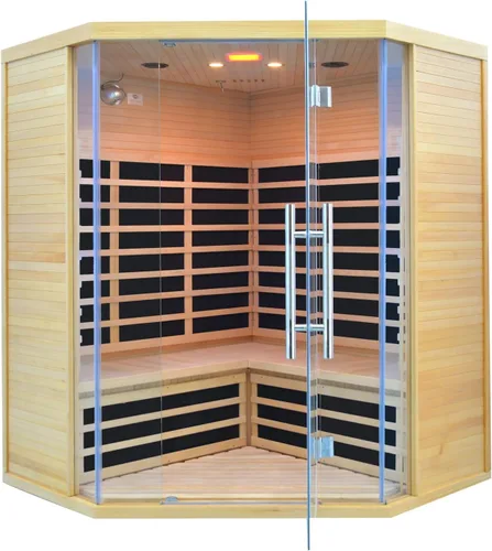 Vista 15 de Sala de sauna de infrarrojo lejano de 1350W para el hogar, sauna de madera canadiense de Hemlock de calentamiento rápido bajo EMF, luz de sauna que