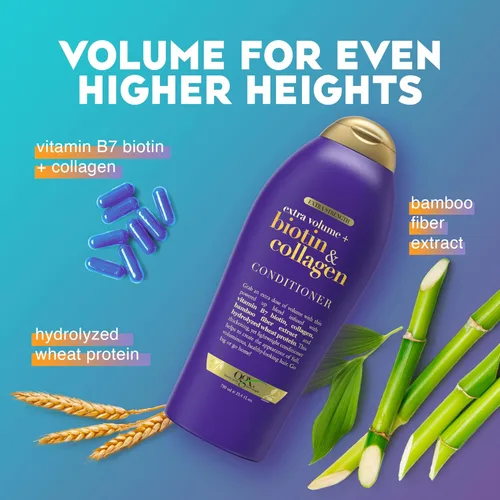 Vista 3 de OGX Acondicionador voluminizador extra fuerte de biotina y colágeno para cabello más grueso y completo, 25.4 onzas líquidas