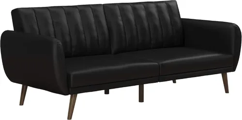 Vista 24 de Novogratz Brittany - Sofá cama tipo futón de 82 pulgadas de piel sintética, tapizado con respaldo copetudo, diseño moderno de mediados de siglo