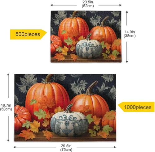 Vista 5 de Pumpkin Fall Jigsaw Puzzles 500 Pieces for Adults with Mesh Storage Bag 2011671