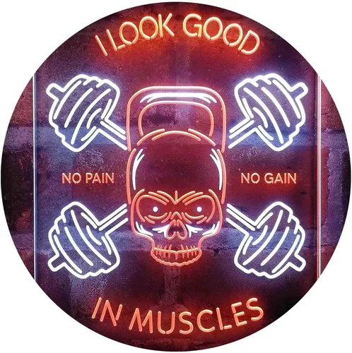 Vista 13 de ADVPRO No Pain No Gain I Look Good in Muscles Weight Train Gym Fitness Señal de neón LED de doble color azul y rojo 8 x 12 pulgadas st6s23-i4093-br