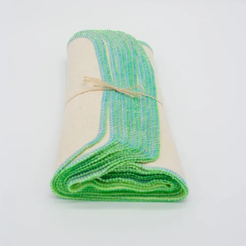 Vista 6 de Turquoise and Lime two tone undyed natural Paperless towels - 1 dozen