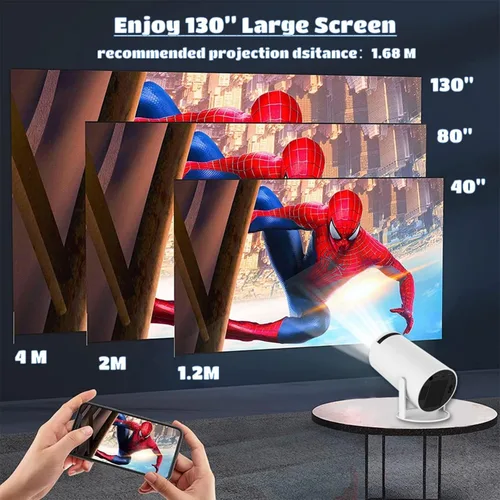 Vista 4 de Mini proyector 4K con Bluetooth, proyector inteligente portátil 1080P, proyector de cine casero giratorio de 180° Android 11 para teléfono/TV