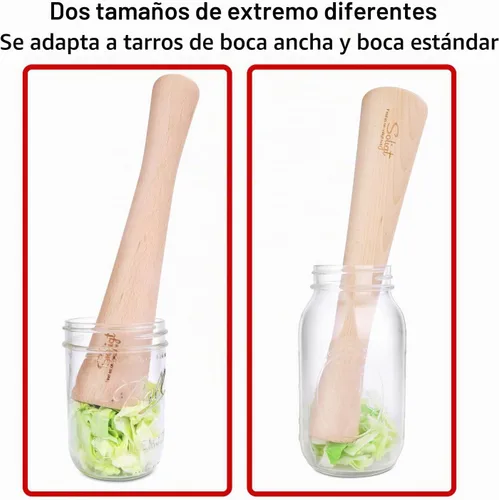 Vista 5 de SOLIGT Machadora de chucrut de 12" para tarros Mason, fermentación de vegetales - Una pieza de madera maciza