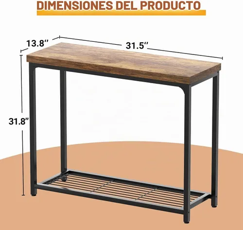Vista 3 de Besiost Mesa consola pequeña de 32 pulgadas, mesa de entrada estrecha de 2 niveles, mesa de sofá con estantes de malla, mesas de consola para sala