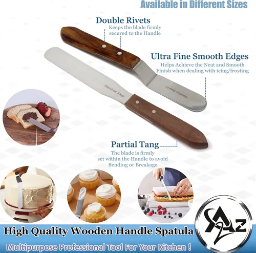 Vista 2 de A2Z - Espátula de glaseado de acero inoxidable de calidad profesional, para decoración de tartas, hoja flexible resistente, mango de madera para un