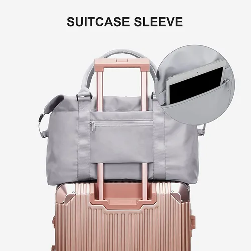 Vista 4 de Bolsa de viaje deportiva grande para gimnasio, bolsa de mano para mujer, bolsa de fin de semana, Gris, Moda