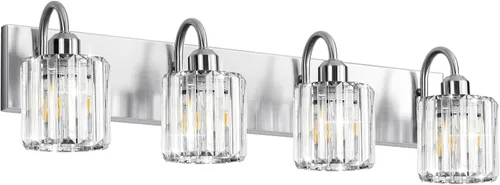 Vista 16 de Luz de tocador de baño dorada - Accesorio de luz de baño de cristal sobre espejo