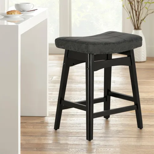 Vista 9 de Taburetes de altura para mostrador Sophia & William, taburetes de 24" con patas de madera maciza, taburetes de altura de mostrador tapizados en tela