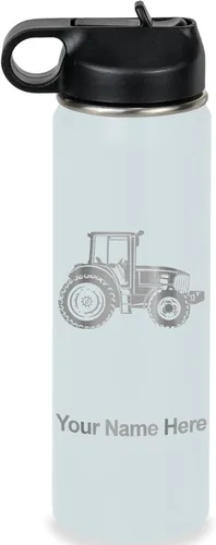 Vista 42 de LaserGram Botella de agua personalizada, tractor agrícola, acero inoxidable de doble pared aislada al vacío con popote superior, regalo grabado