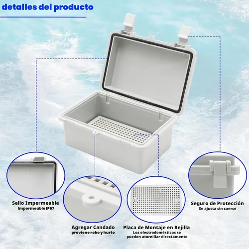 Vista 4 de MAKERELE - Caja de conexiones exterior pequeña impermeable para exterior con cerradura y soporte de pared 5.9" x 3.9" x 2.8" (150x100x70mm) con tapa