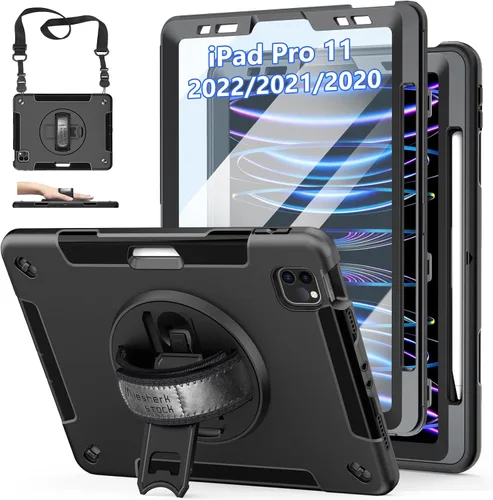 Vista 12 de Funda para iPad Pro de 11 pulgadas (2022/2021/2020/2018): Funda de silicona para iPad 11 (4ª/3ª/2ª/1ª) generación con protector de pantalla, Negro