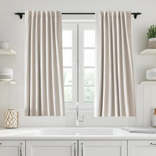 Vista 74 de UHITECH Cortinas cortas de lino de 24 pulgadas de largo para ventanas pequeñas de granja, cortinas opacas modernas para sala de estar, pestañas