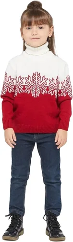Vista 4 de Suéteres de Navidad familiares a juego con cuello alto, copos de nieve, suéteres de punto feo para fiestas de vacaciones