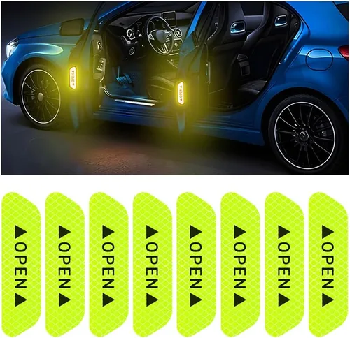 Vista 8 de 4 calcomanías reflectantes de advertencia de apertura para puerta de automóvil, calcomanías de aviso de seguridad automática con visibilidad