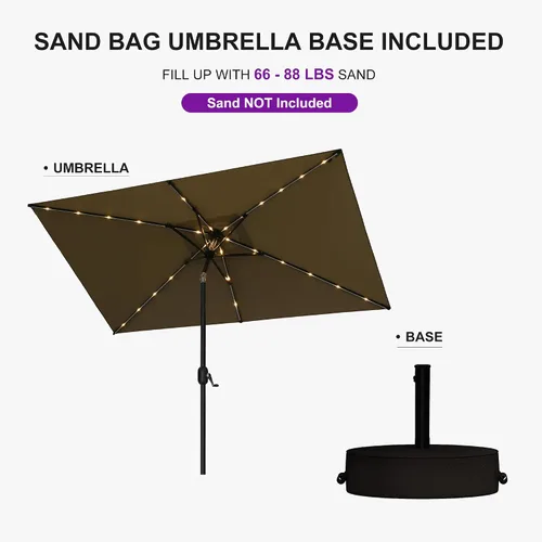 Vista 3 de PURPLE LEAF Sombrilla LED para patio y piscina, 5 x 8 pies, con base para Beige