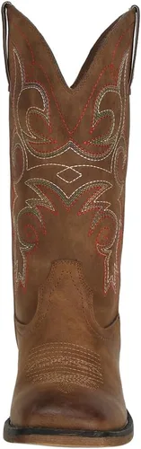 Vista 7 de J's.o.l.e Botas vaqueras de punta cuadrada para mujer, de media pantorrilla, con tacón grueso, bordado retro, botas occidentales