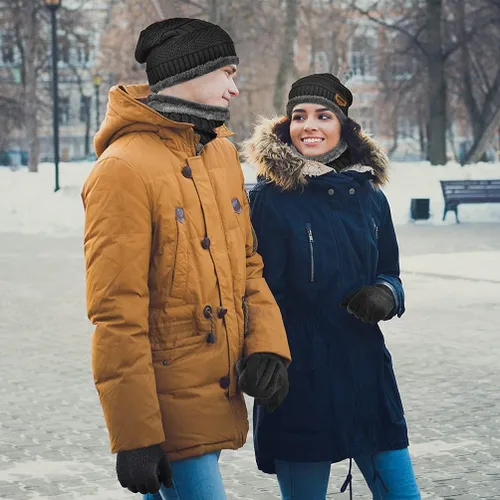 Vista 6 de Winter Hat Scarf Glove Set - Fleece Warm Knit Neck Warmer Beanie Cap Mittens