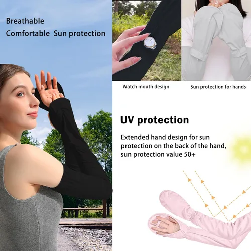 Vista 3 de RainFlowwer Driving Fingerless Sun Sleeves, Adjustable Arm Sleeve with Gloves, UV Protection Cooling Arm Cover for Gardening