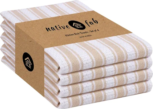 Vista 20 de Native Fab Toallas de Cocina de Algodón 100% Beige - 16x26 pulgadas - Juego de 12 - Toallas de Platos con Tejido de Canasta a Rayas para Limpiar