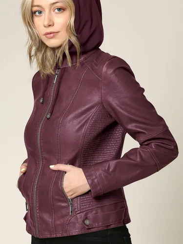 Vista 5 de Chaqueta Made By Johnny MBJ de piel sintética, estilo motociclista, con capucha, para mujer