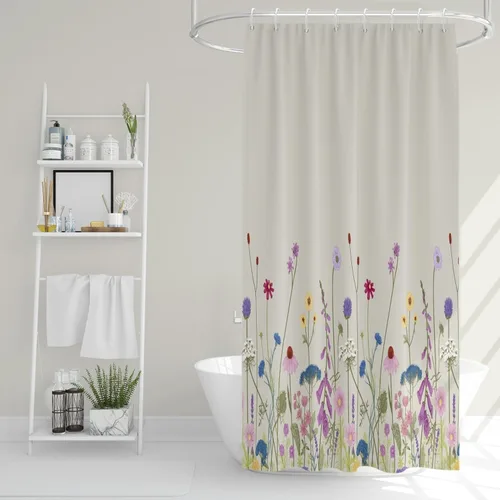 Vista 6 de Yeele Cortina de ducha floral de 36x72 pulgadas, juego de baño retro bonito con flores silvestres de acuarela, cortina de baño natural botánica