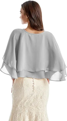 Vista 2 de Soft Chiffon Shawls and Wraps for Evening Dresses Sheer Wedding Shawl Wrap Scarves for Bridal Capelets Cape Cover Up