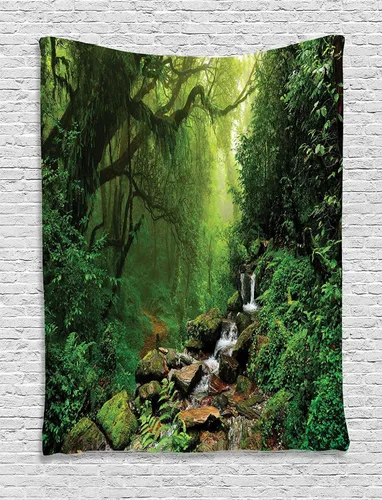 Vista 161 de Ambesonne Tapiz hippie, abrazo de hongos de ensueño y árbol de la vida místico y mandal verde, decoración de tela para colgar en la pared