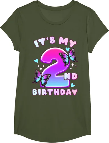 Vista 40 de Camiseta de 2º cumpleaños para niña de 2 años con mariposas y número 2 Negro