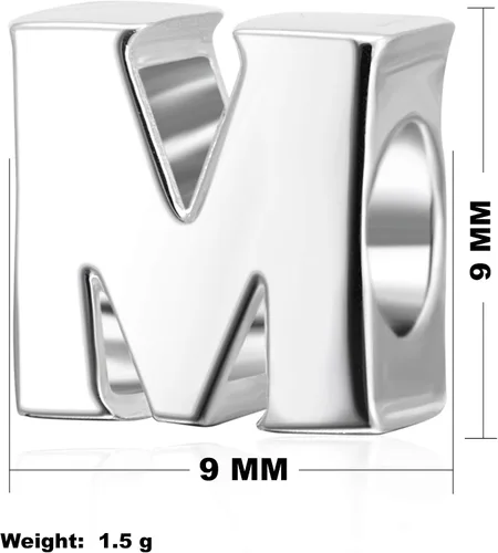 Vista 2 de ABUN Abalorio de plata de ley 925 con letra inicial de la A a la Z se adapta a pulseras collar Plata esterlina