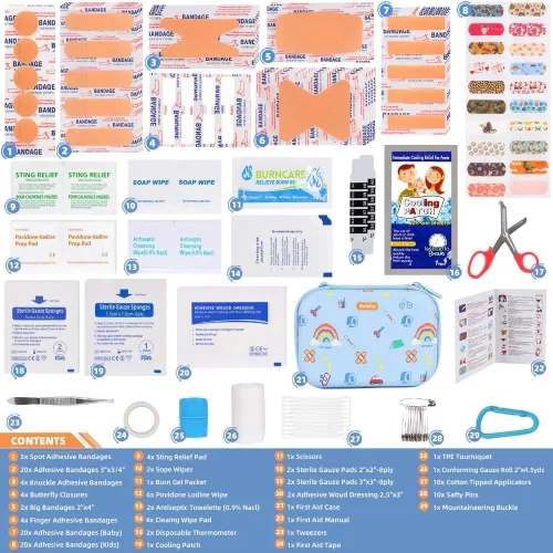 Vista 7 de Pequeño kit de primeros auxilios para el hogar, automóvil, viajes, campamento, senderismo, niños, mini kits portátiles de emergencia médica que cabe